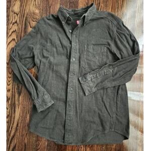 Chaps Ralph Lauren Button Down Shirt Mens Sz L Dark Olive Green Flannel Collared